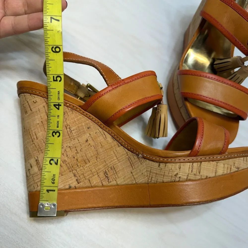 COACH Light Tan/ Bright C‎ Guileietta Cork Wedge Sandals Womens Size 9B